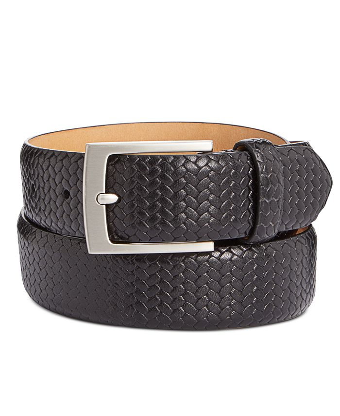 Cinto de couro trançado masculino Tasso Elba, preto, tamanho 34 Reg