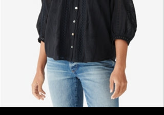 Blusa feminina Lucky Brand com renda e bordado, preta, tamanho M