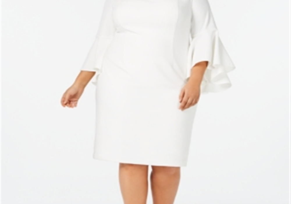 Vestido Calvin Klein Plus Size de Crepe Ombro a Ombro Branco Tamanho 22W