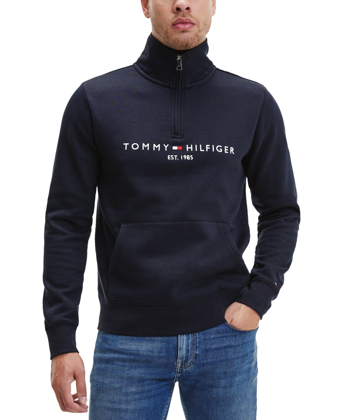 Tommy Hilfiger Moletom Masculino Gola Moletom 1/4 Zip Azul Tamanho XS