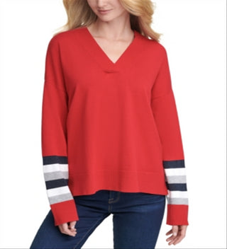 Suéter Tommy Hilfiger de manga listrada vermelho tamanho M