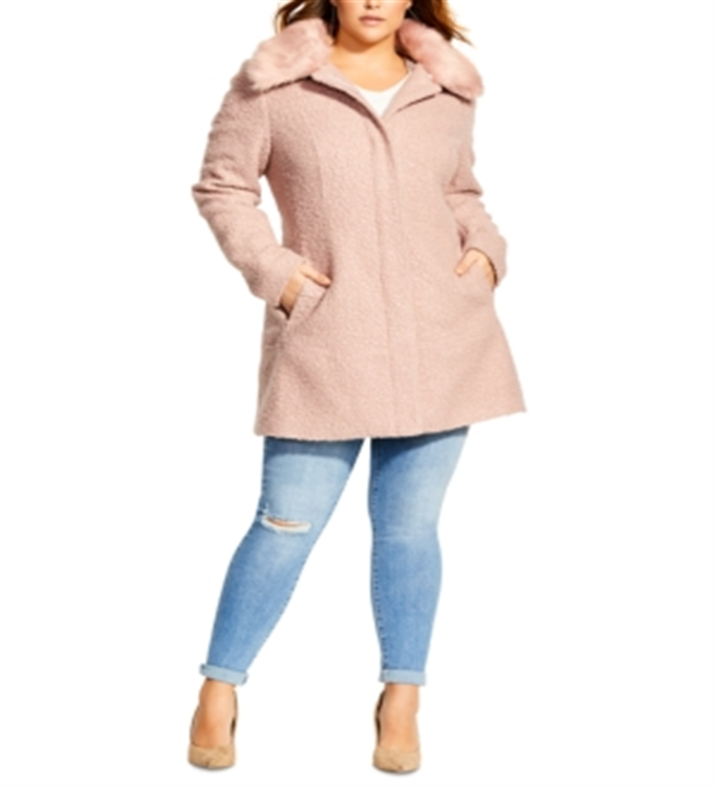 Casaco City Chic Trendy Plus Size Sweet Dreams com acabamento em pele sintética rosa tamanho 18W