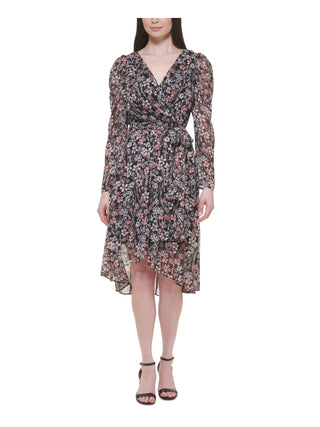 Vestido midi metálico de chiffon feminino Tommy Hilfiger, preto, tamanho 6