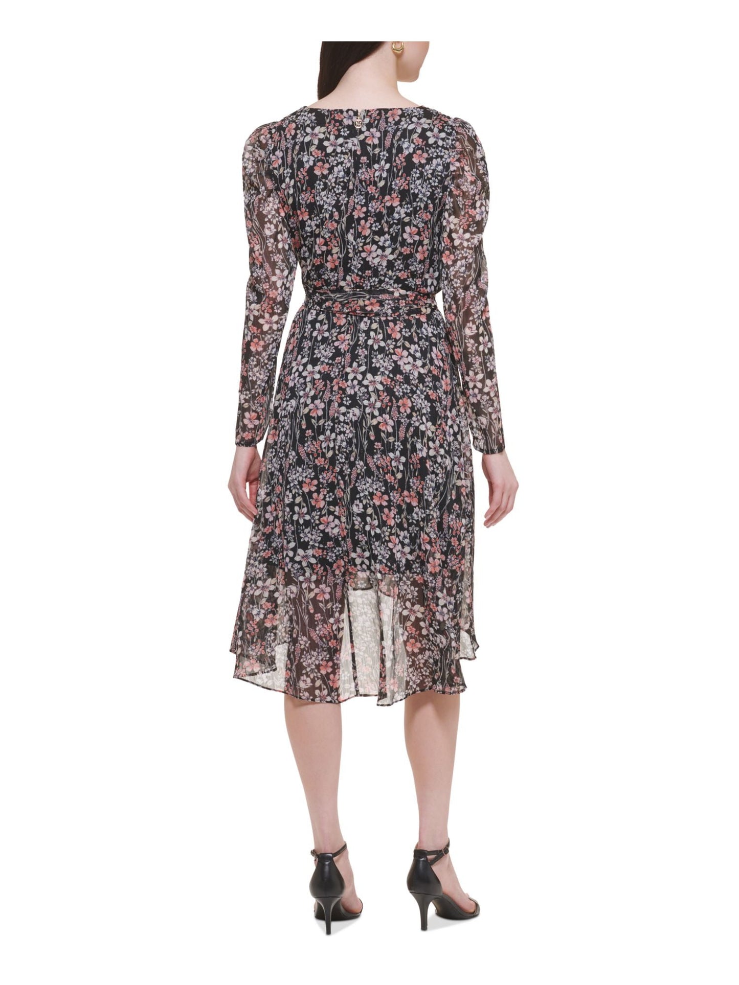 Vestido midi metálico de chiffon feminino Tommy Hilfiger, preto, tamanho 6