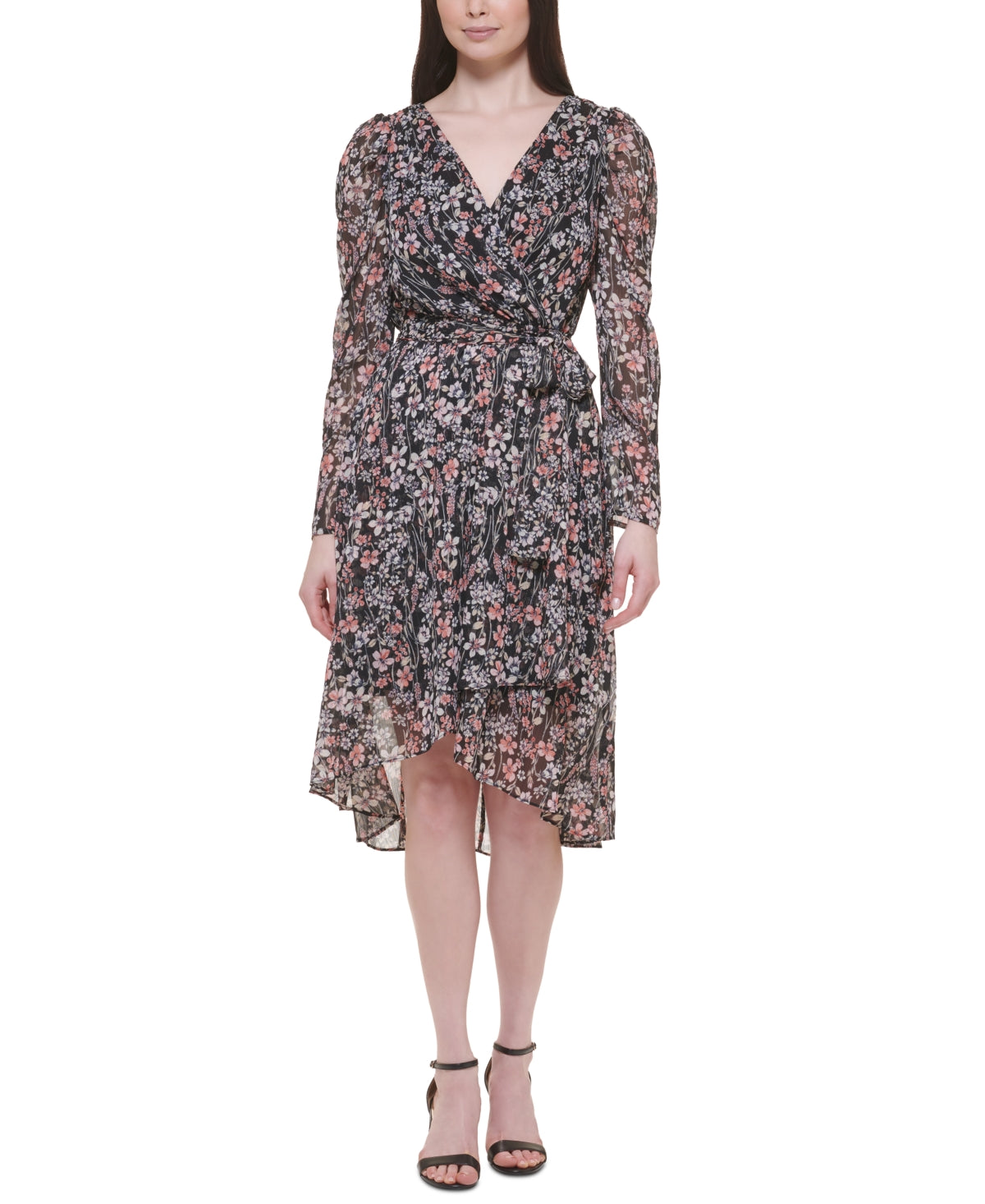 Vestido midi metálico de chiffon feminino Tommy Hilfiger, preto, tamanho 6