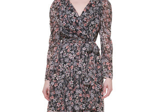 Vestido midi metálico de chiffon feminino Tommy Hilfiger, preto, tamanho 6