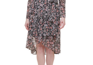 Vestido midi metálico de chiffon feminino Tommy Hilfiger, preto, tamanho 6