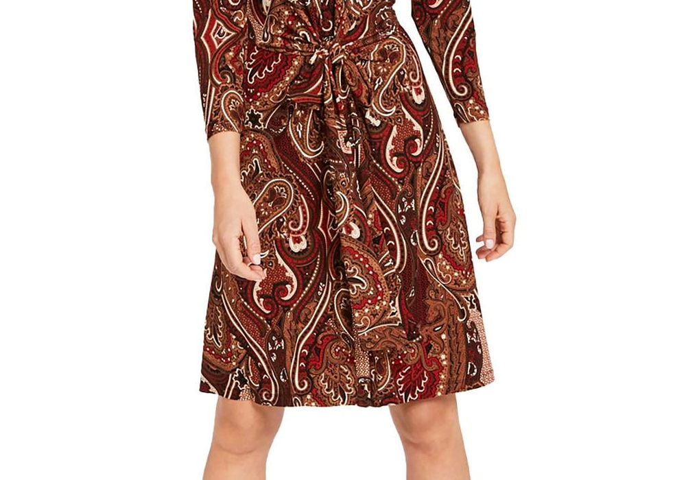 Vestido-camisa feminino Tommy Hilfiger com estampa Paisley, vermelho, tamanho 6