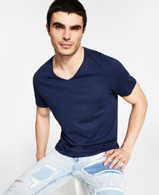 Camiseta masculina com decote em V e estampa sólida da INC International Concepts, azul, tamanho médio