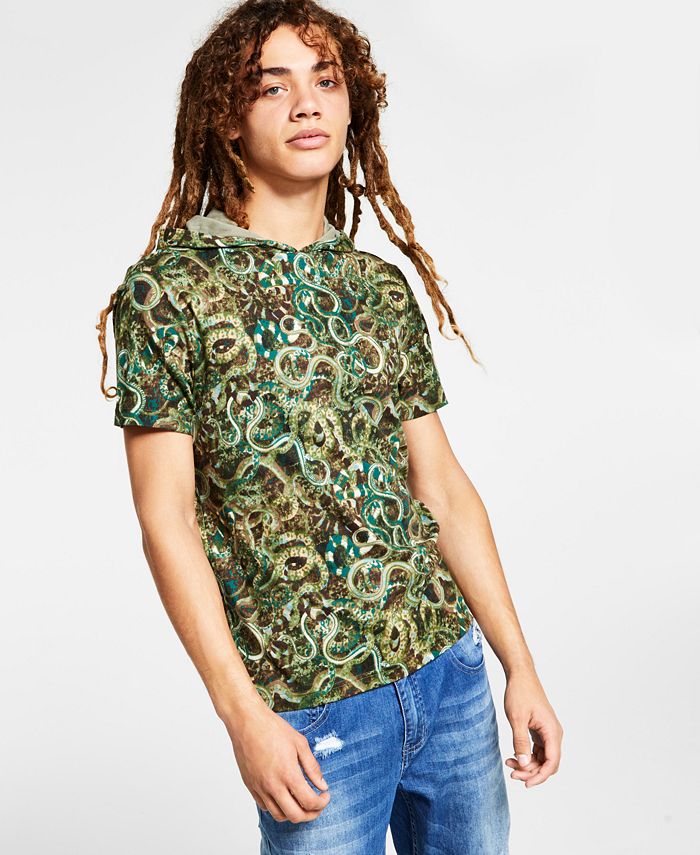 Camiseta masculina com capuz e estampa de cobra INC, verde, tamanho XS