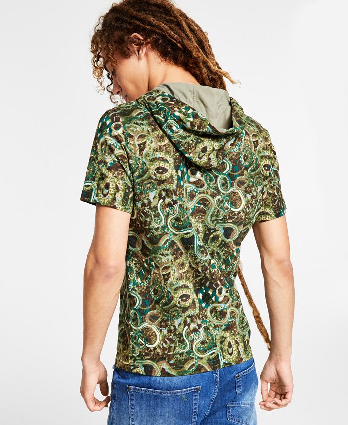 Camiseta masculina com capuz e estampa de cobra INC, verde, tamanho XS