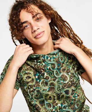 Camiseta masculina com capuz e estampa de cobra INC, verde, tamanho XS