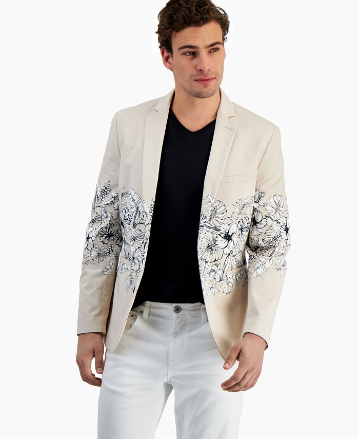 INC Casaco esportivo masculino slim fit floral cinza tamanho G