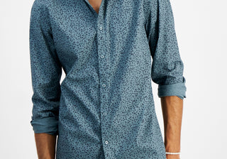 Camisa masculina regular fit com estampa floral e estampa floral da INC International Concepts, azul, tamanho X-S