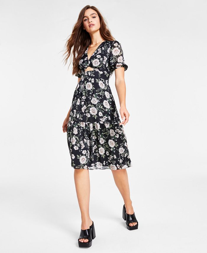 Vestido feminino com recorte floral Bar III, preto, tamanho GG