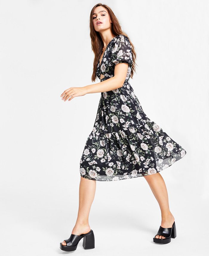 Vestido feminino com recorte floral Bar III, preto, tamanho GG