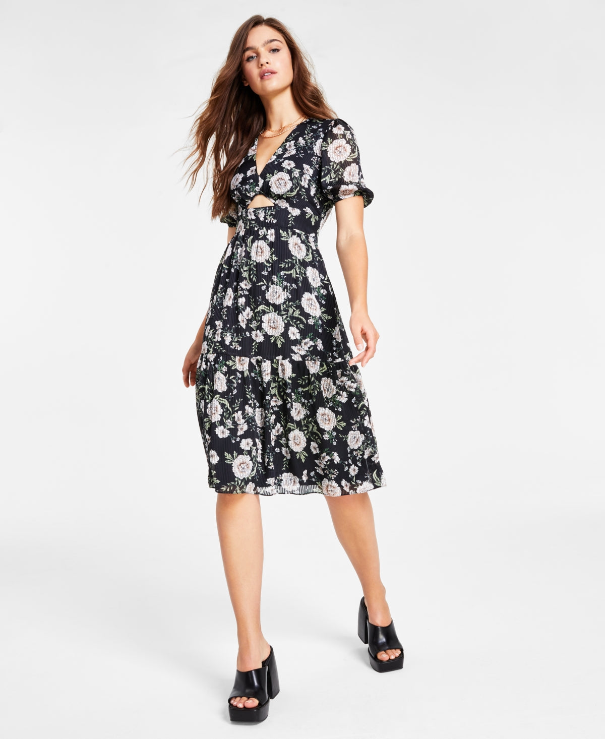 Vestido feminino com recorte floral Bar III, preto, tamanho GG