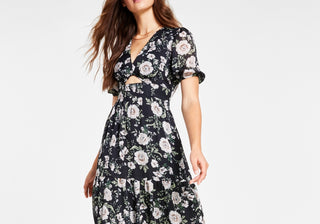 Vestido feminino com recorte floral Bar III, preto, tamanho GG