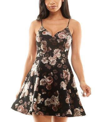 Vestido evasê com estampa floral metálica B Darlin Junior, preto, tamanho 10