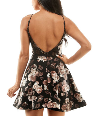 Vestido evasê com estampa floral metálica B Darlin Junior, preto, tamanho 10