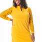 Vestido justo com mangas rendadas e renda Kasper feminino, amarelo, tamanho médio