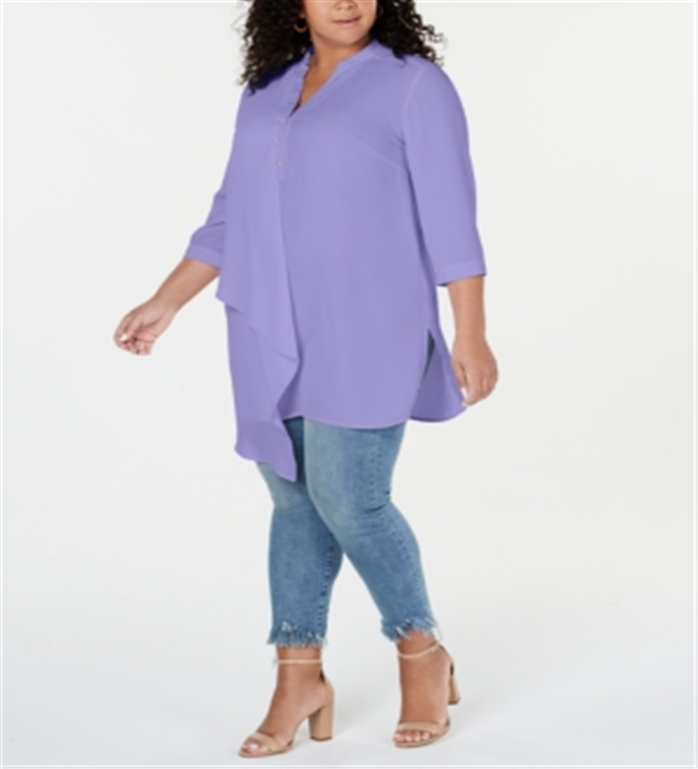 Blusa túnica assimétrica feminina NY Collection, roxa, tamanho 2X