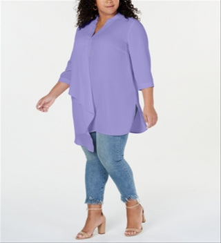 Blusa túnica assimétrica feminina NY Collection, roxa, tamanho 2X