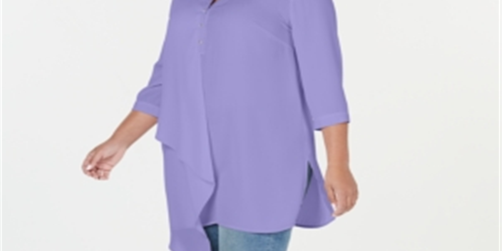 Blusa túnica assimétrica feminina NY Collection, roxa, tamanho 2X