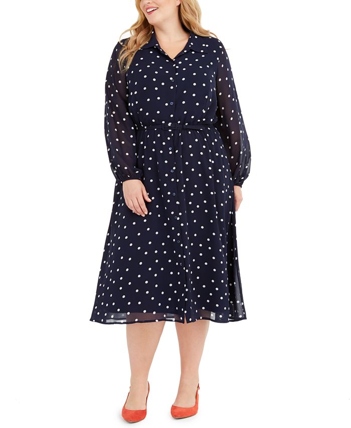 Vestido-camisa estampado com cinto Alfani feminino, azul, tamanho 22W
