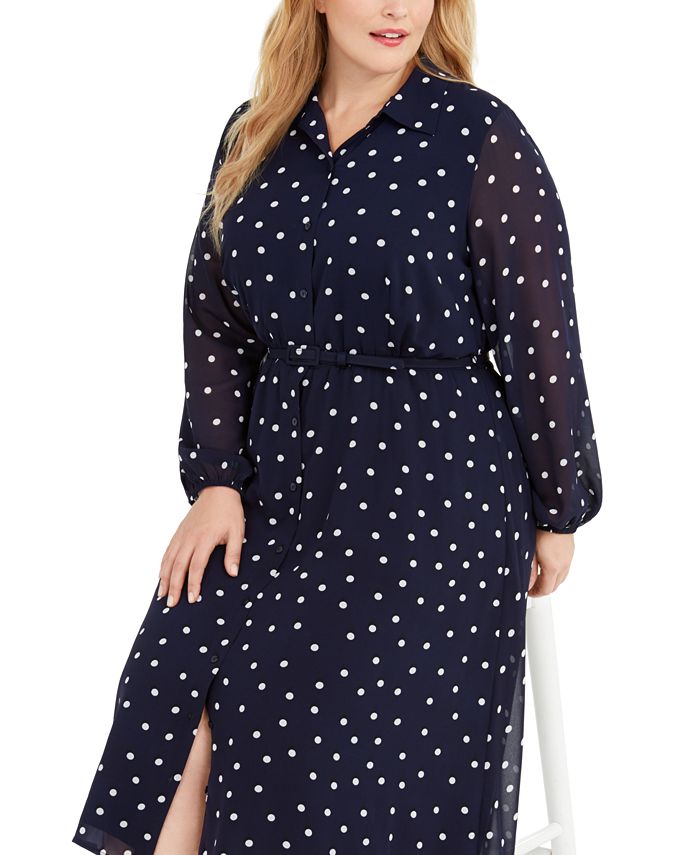 Vestido-camisa estampado com cinto Alfani feminino, azul, tamanho 22W