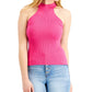 Suéter Guess Shea com gola alta canelada e manga curta, rosa, tamanho M