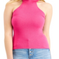 Suéter Guess Shea com gola alta canelada e manga curta, rosa, tamanho M