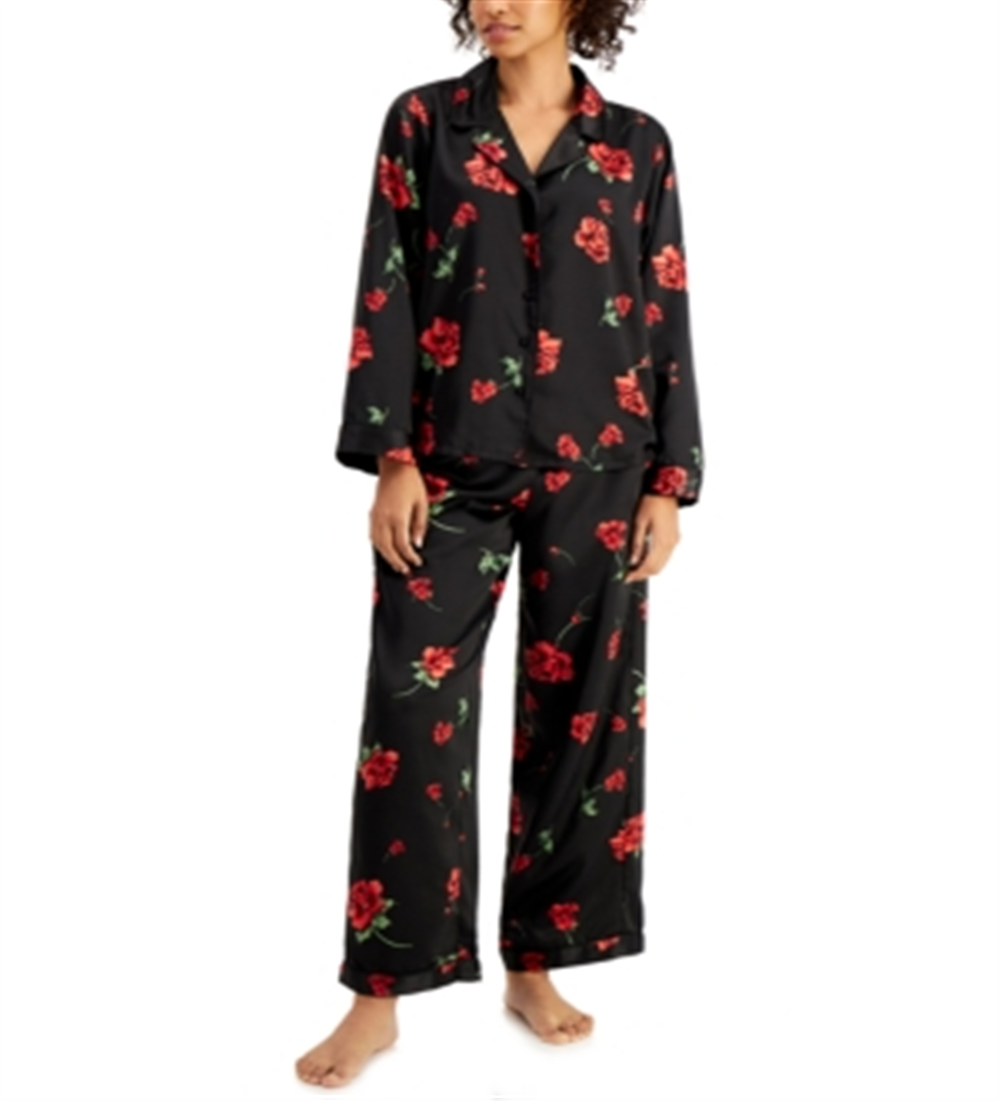 Conjunto de pijama e faixa de cabeça femininos de cetim INC International Concepts, 3 peças, preto, tamanho grande
