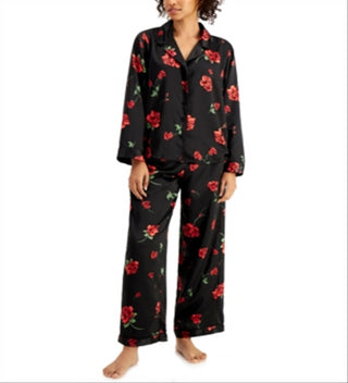 Conjunto de pijama e faixa de cabeça femininos de cetim INC International Concepts, 3 peças, preto, tamanho grande