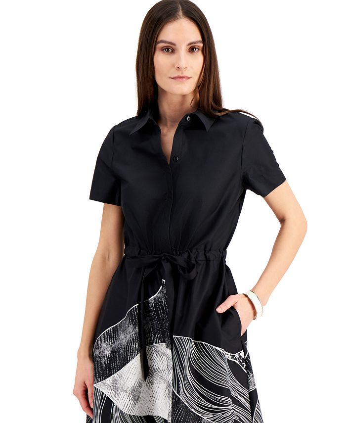 Vestido midi estampado Payton feminino Alfani, manga curta, preto, tamanho XS