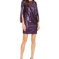 Vestido de coquetel curto Trina Turk feminino, manga 3/4, roxo, tamanho 2