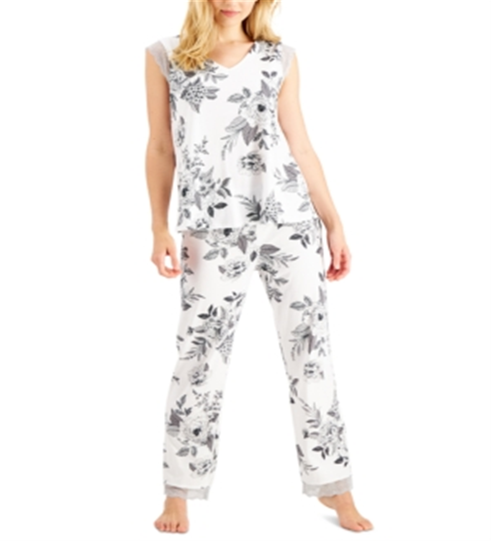 Conjunto de pijama feminino com estampa de renda Charter Club, tamanho X-G, branco