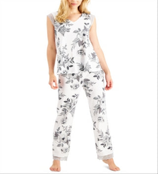 Conjunto de pijama feminino com estampa de renda Charter Club, tamanho X-G, branco