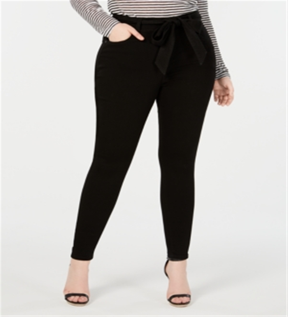 Calça jeans skinny feminina com amarração na cintura e rosa da Celebrity, tamanho 22W, preta