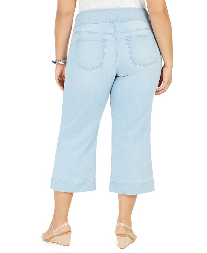Jeans feminino estilo &amp; co, cropped, perna larga, azul, tamanho pequeno pequeno