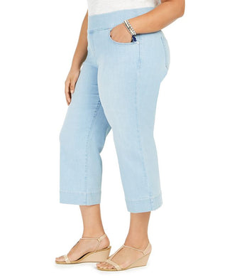 Jeans feminino estilo &amp; co, cropped, perna larga, azul, tamanho pequeno pequeno