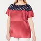 Camiseta feminina Karen Scott Americana Stars and Stripes Jeweled, vermelha, tamanho 0X