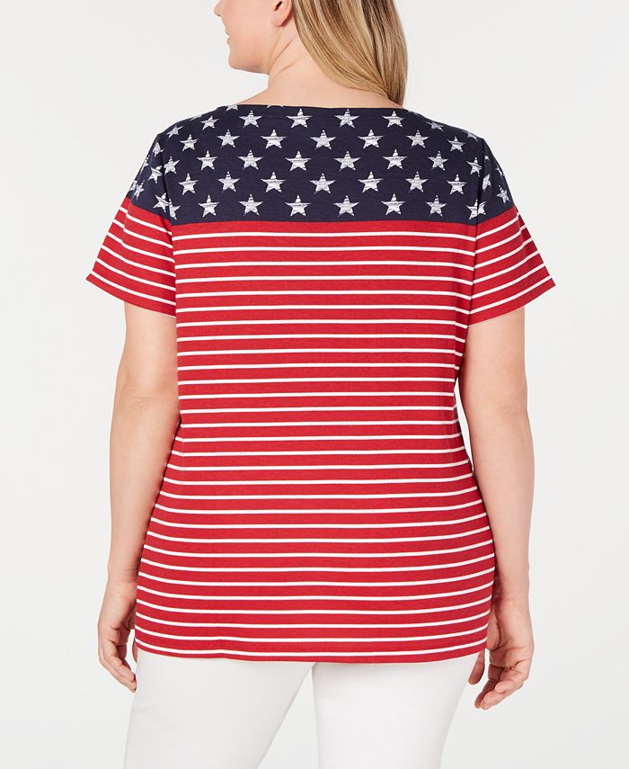 Camiseta feminina Karen Scott Americana Stars and Stripes Jeweled, vermelha, tamanho 0X