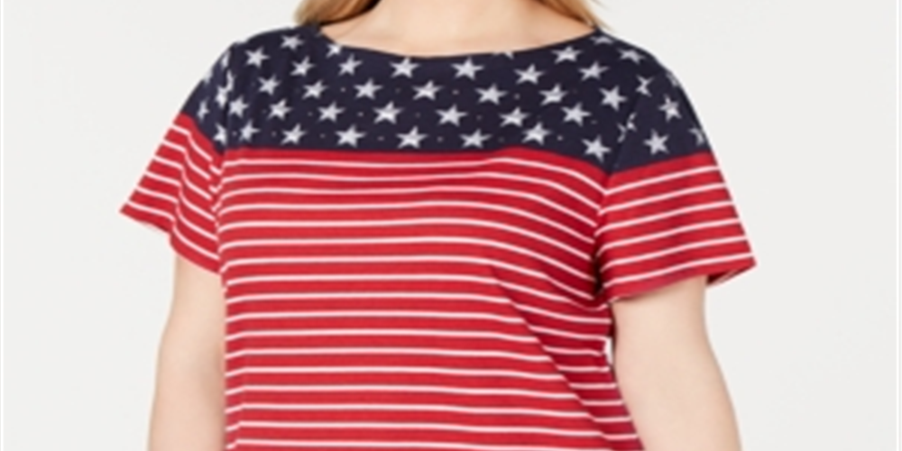 Camiseta feminina Karen Scott Americana Stars and Stripes Jeweled, vermelha, tamanho 0X