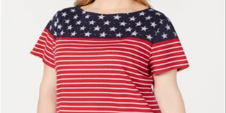 Camiseta feminina Karen Scott Americana Stars and Stripes Jeweled, vermelha, tamanho 0X