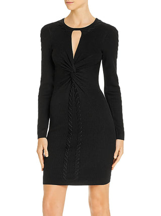 Vestido suéter feminino GUESS com frente torcida e ponto chicote, preto, tamanho X-S