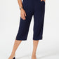 Calça capri feminina texturizada com tachas JM Collection, azul, tamanho extragrande