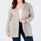 Karen Scott Cardigan Pointelle Aberto Frente Feminino Bege Tamanho 4X