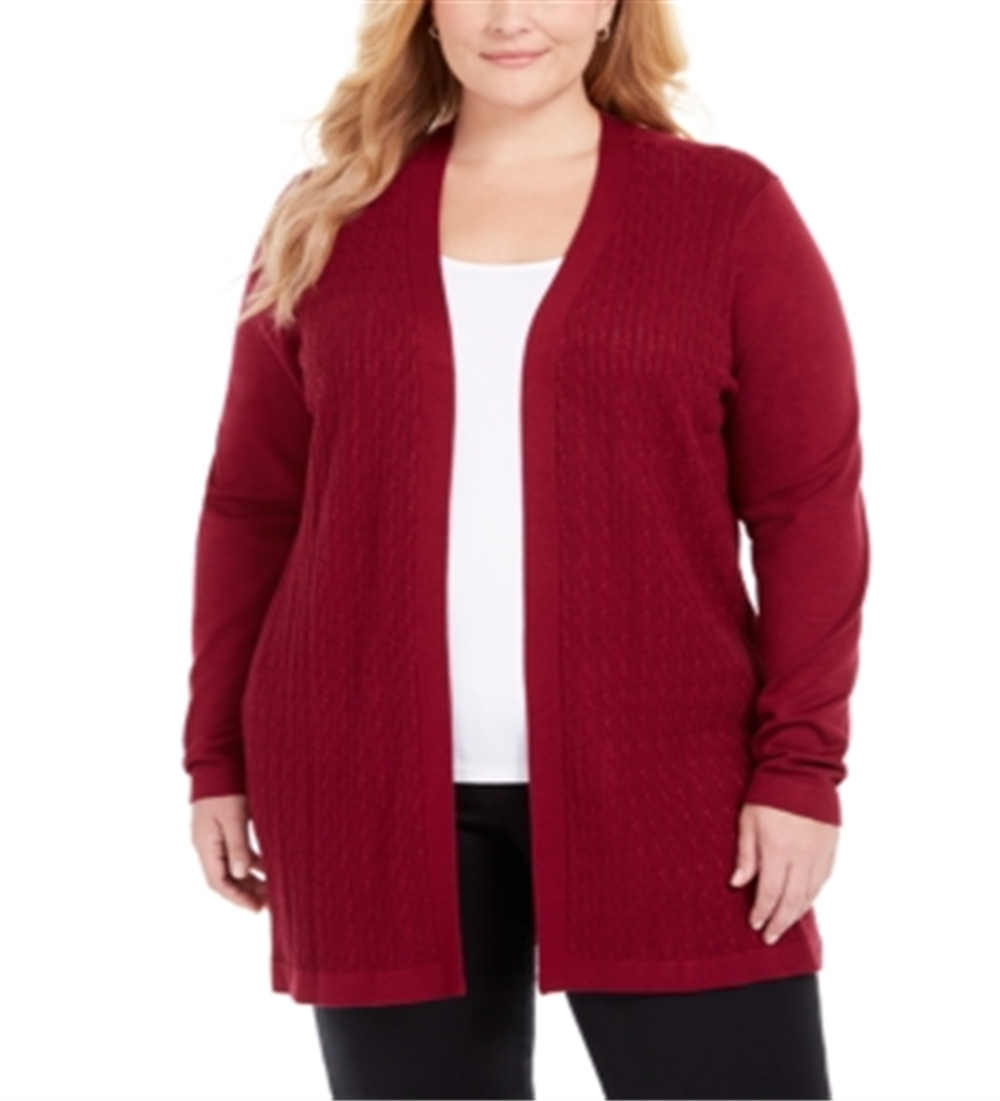 Karen Scott Cardigan Feminino de Tricô com Frente Aberta Vermelho Tamanho 0X