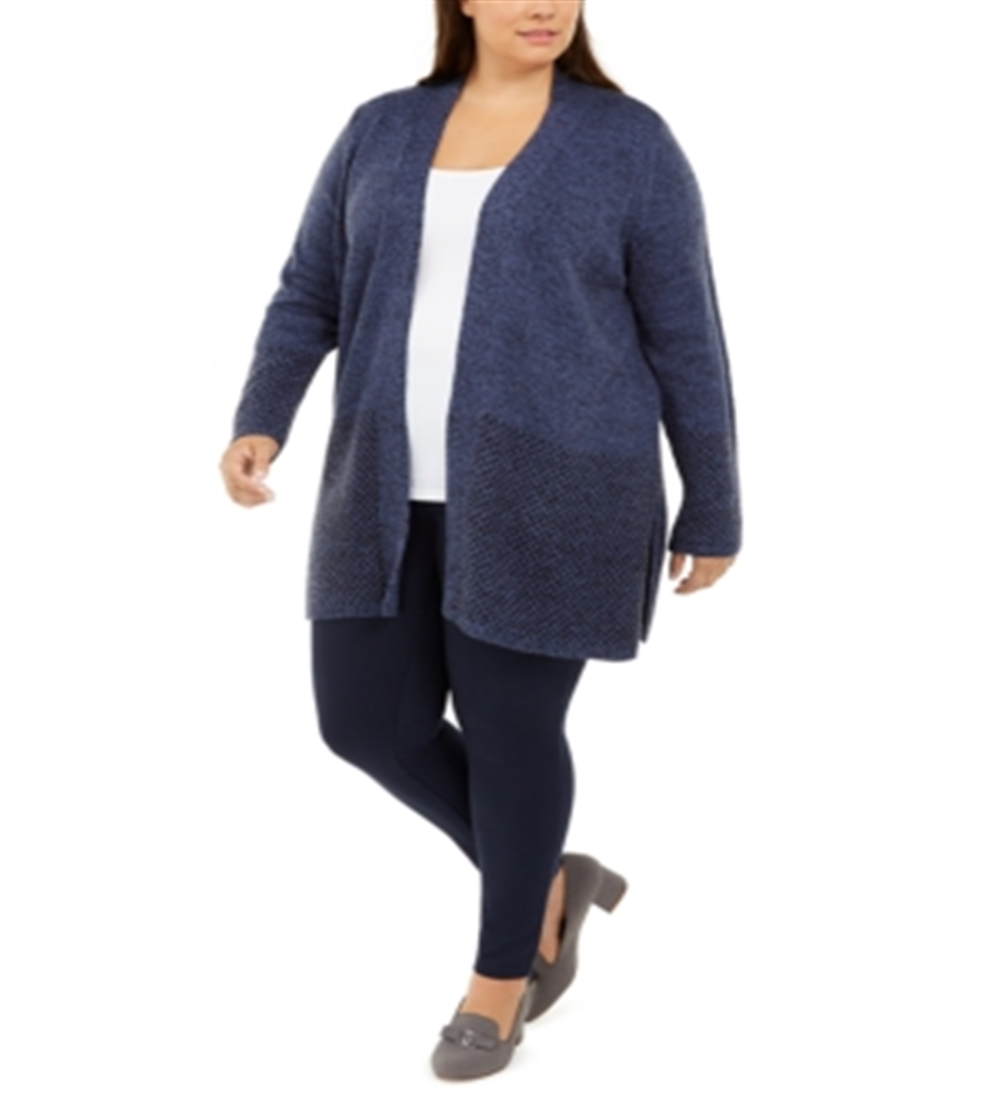 Cardigan feminino Karen Scott com estampa e bordado, azul, tamanho 3X